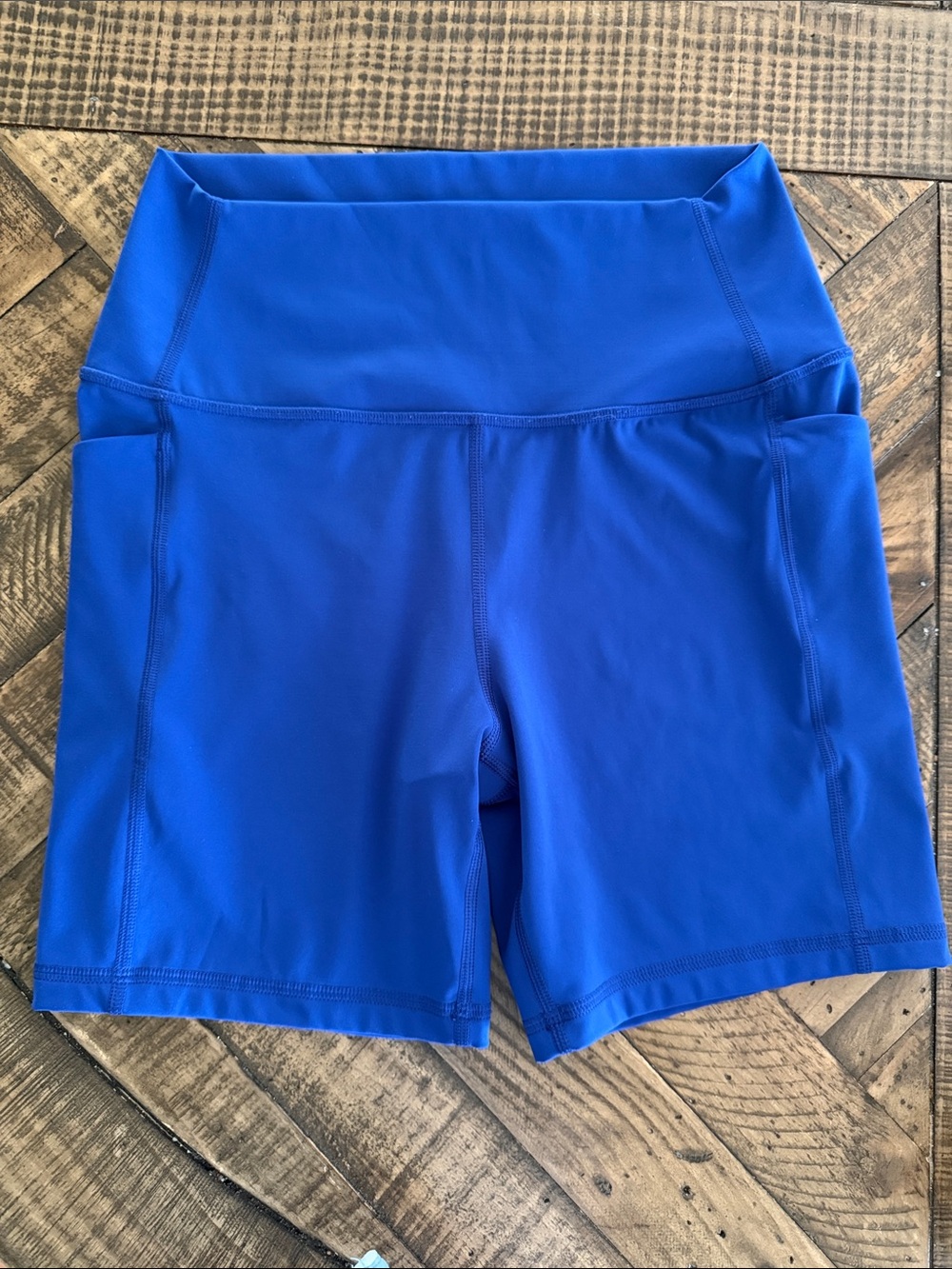 CRZ YOGA Royal Blue High-Waist Shorts with Side Pockets